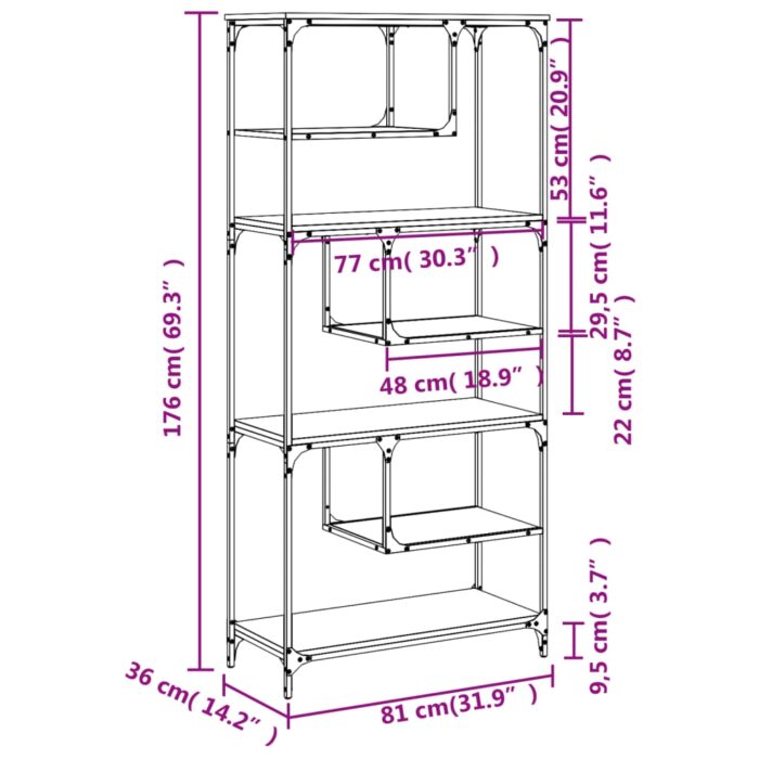 Bibliothèque chêne sonoma 81x36x176 cm bois d'ingénierie – Image 7
