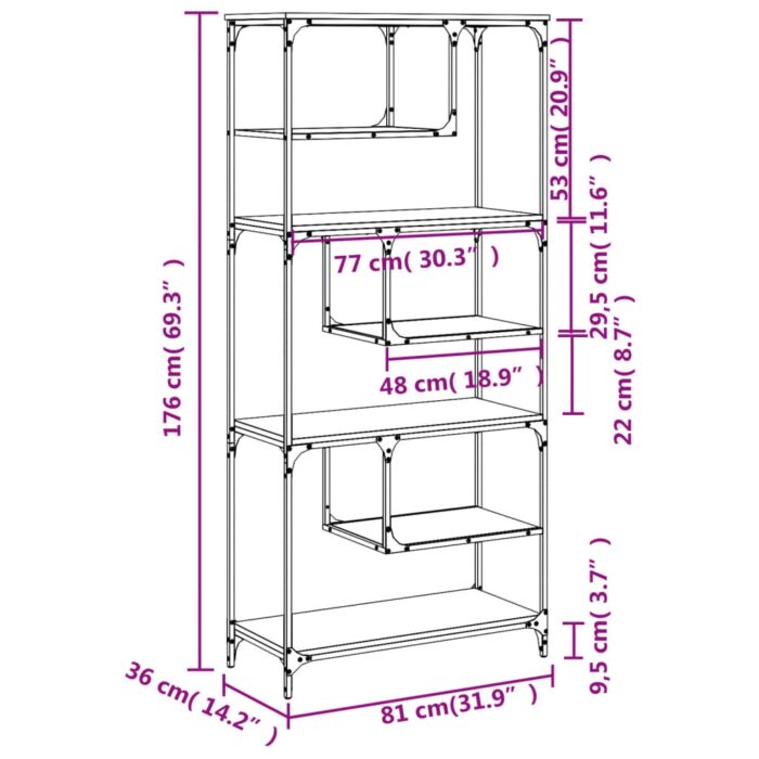 Bibliothèque chêne fumé 81x36x176 cm bois d'ingénierie – Image 7