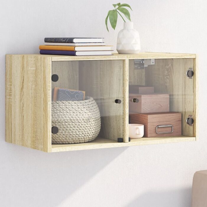 Armoire murale avec portes en verre chêne sonoma 68,5x37x35 cm – Image 1