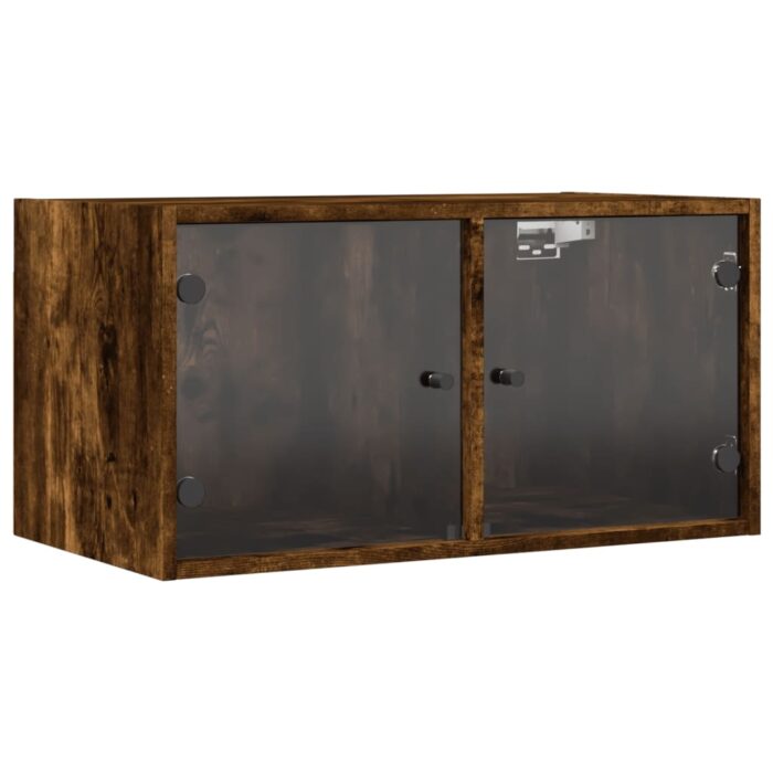 Armoires murales et portes vitrées 2pcs chêne fumé 68,5x37x35cm – Image 4