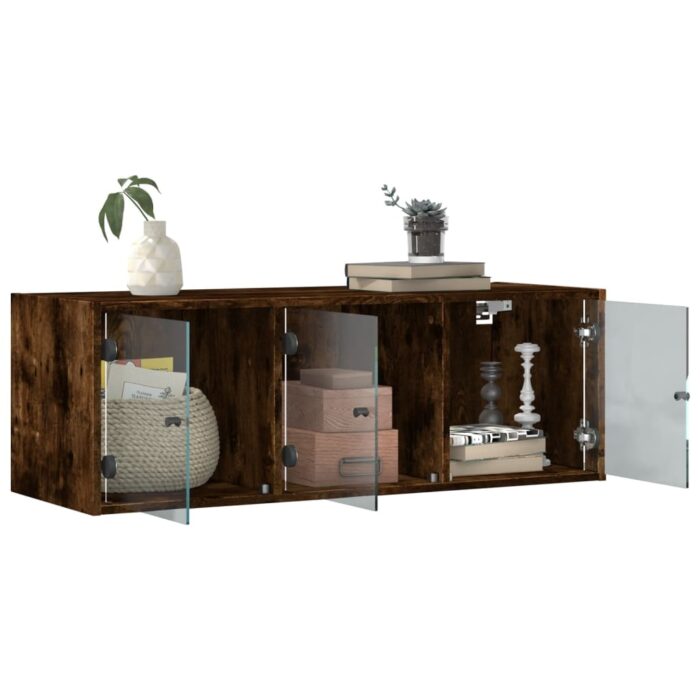 Armoire murale avec portes en verre chêne fumé 102x37x35 cm – Image 3
