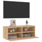 Meuble TV mural chêne sonoma 80x30x30 cm bois d'ingénierie – Image 4