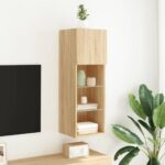 Meuble TV avec lumières LED chêne sonoma 30,5x30x90 cm – Image 2