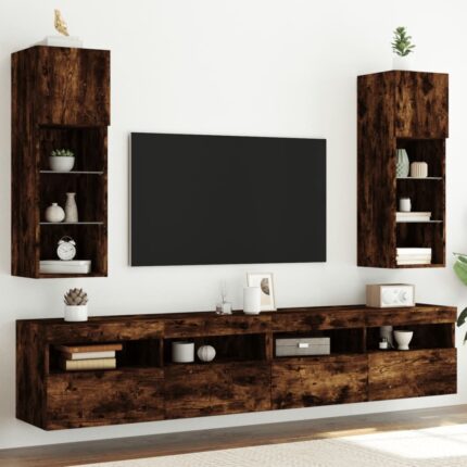 Meubles TV avec lumières LED 2 pcs chêne fumé 30,5x30x90 cm