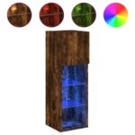 Meubles TV avec lumières LED 2 pcs chêne fumé 30,5x30x90 cm – Image 4