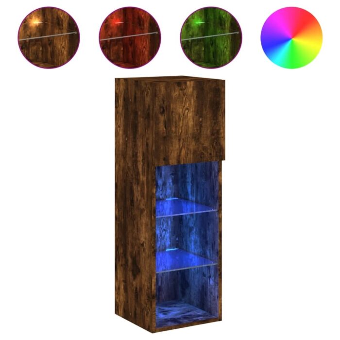 Meubles TV avec lumières LED 2 pcs chêne fumé 30,5x30x90 cm – Image 4