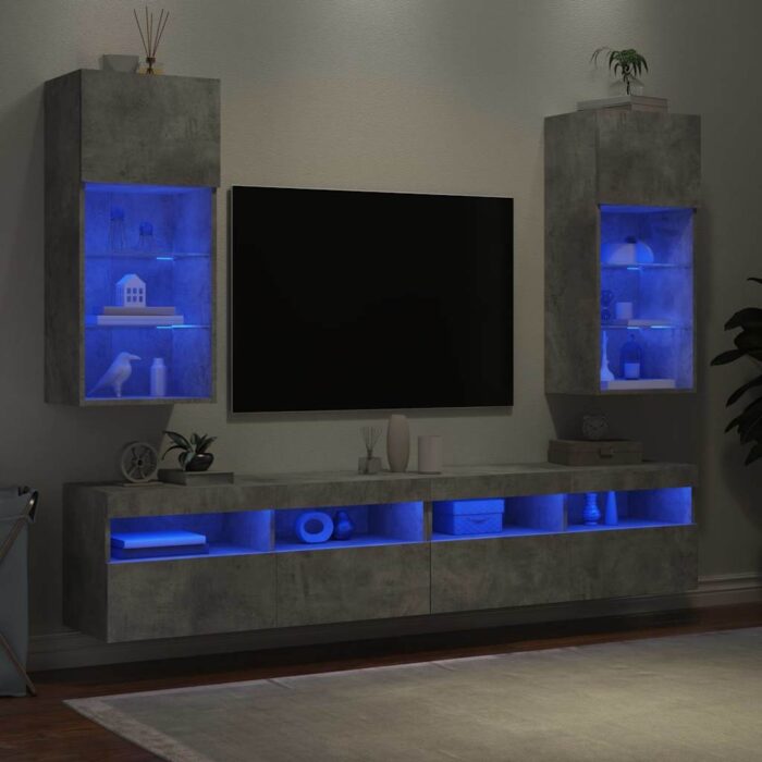 Meubles TV avec lumières LED 2 pcs gris béton 40,5x30x90 cm – Image 2