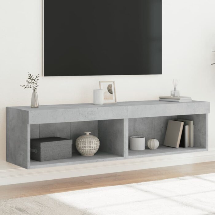 Meubles TV avec lumières LED 2 pcs gris béton 60x30x30 cm – Image 1