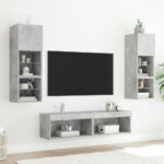 Meubles TV avec lumières LED 2 pcs gris béton 60x30x30 cm – Image 2
