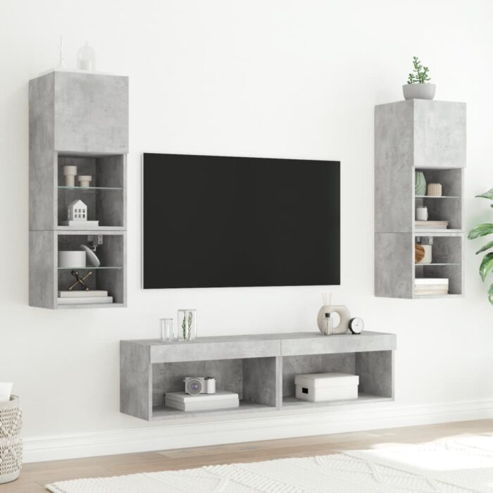 Meubles TV avec lumières LED 2 pcs gris béton 60x30x30 cm – Image 2