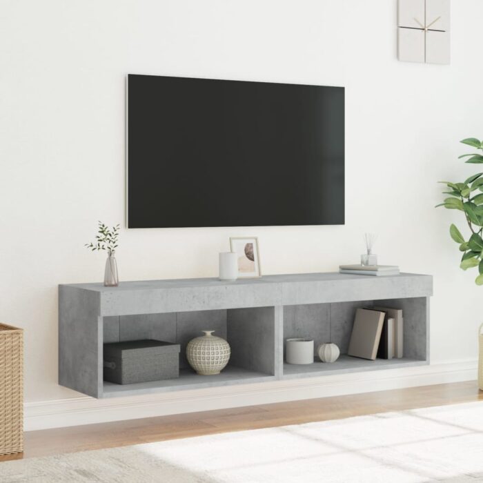 Meubles TV avec lumières LED 2 pcs gris béton 60x30x30 cm – Image 3