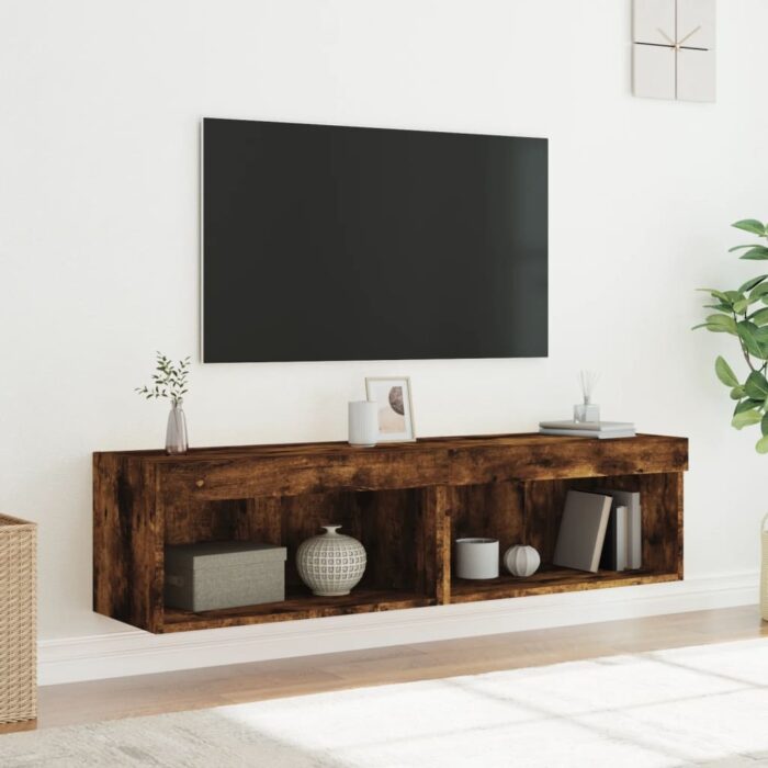 Meubles TV avec lumières LED 2 pcs chêne fumé 60x30x30 cm – Image 3