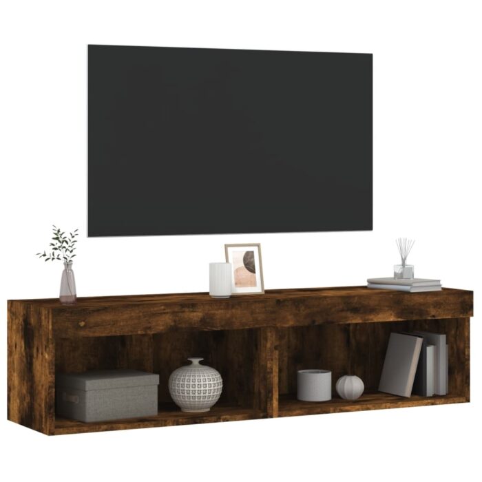 Meubles TV avec lumières LED 2 pcs chêne fumé 60x30x30 cm – Image 4