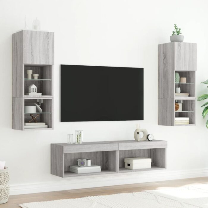 Meuble TV avec lumières LED sonoma gris 60x30x30 cm – Image 2