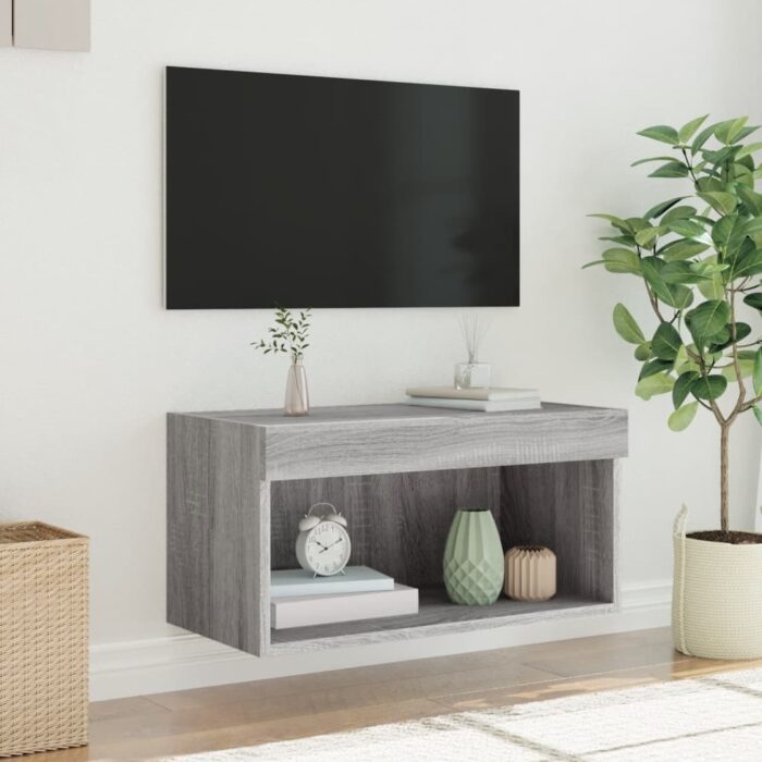 Meuble TV avec lumières LED sonoma gris 60x30x30 cm – Image 3