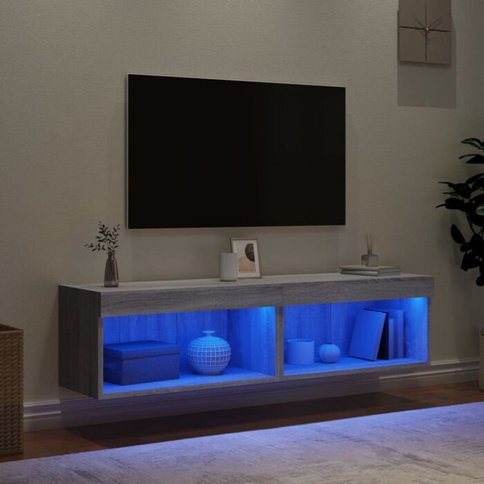 Meubles TV avec lumières LED 2 pcs sonoma gris 60x30x30 cm – Image 2