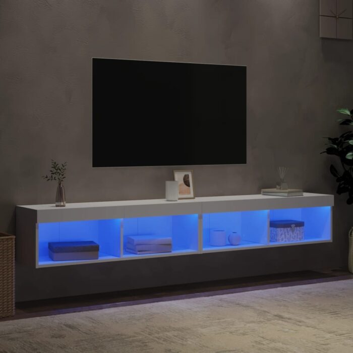 Meubles TV avec lumières LED 2 pcs blanc 100x30x30 cm – Image 2