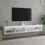 Meubles TV avec lumières LED 2 pcs blanc 100x30x30 cm – Image 3