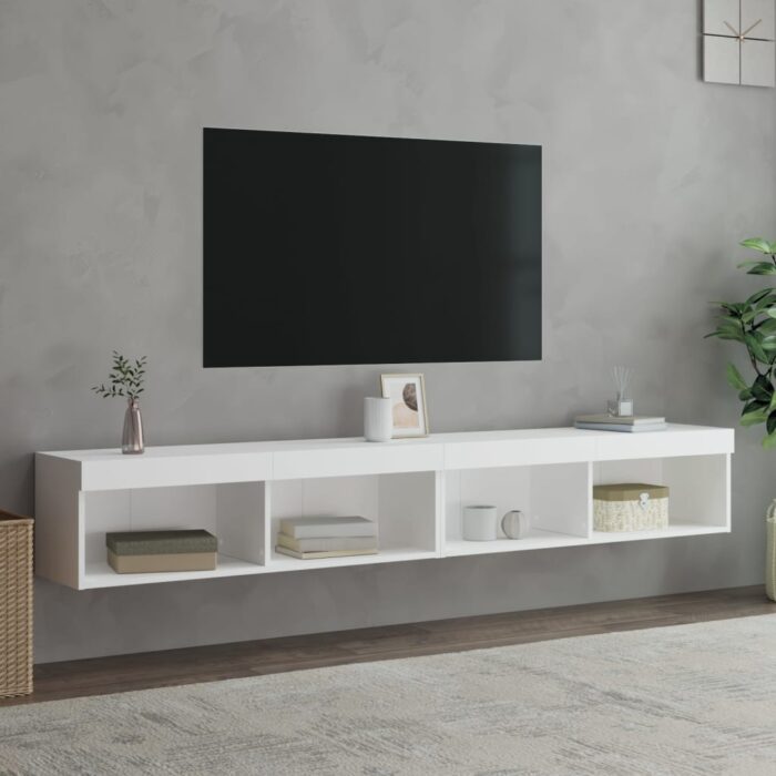 Meubles TV avec lumières LED 2 pcs blanc 100x30x30 cm – Image 3