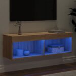 Meuble TV avec lumières LED chêne sonoma 100x30x30 cm – Image 2