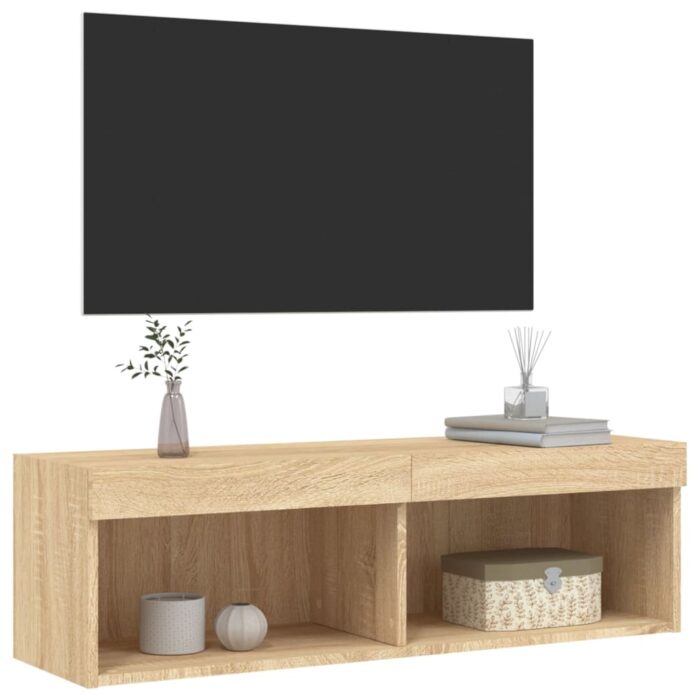 Meuble TV avec lumières LED chêne sonoma 100x30x30 cm – Image 6