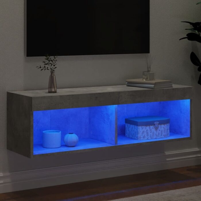 Meuble TV avec lumières LED gris béton 100x30x30 cm – Image 2