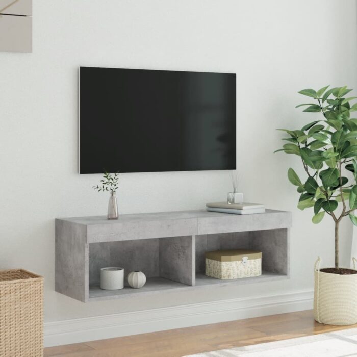 Meuble TV avec lumières LED gris béton 100x30x30 cm – Image 4
