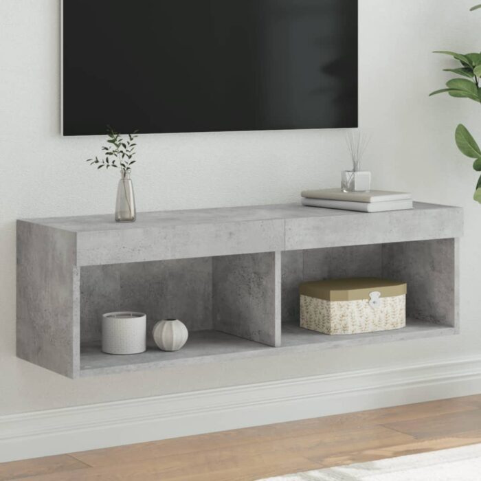 Meuble TV avec lumières LED gris béton 100x30x30 cm – Image 5