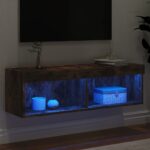 Meuble TV avec lumières LED chêne fumé 100x30x30 cm – Image 2