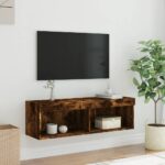 Meuble TV avec lumières LED chêne fumé 100x30x30 cm – Image 4