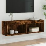 Meuble TV avec lumières LED chêne fumé 100x30x30 cm – Image 5