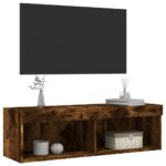 Meuble TV avec lumières LED chêne fumé 100x30x30 cm – Image 6