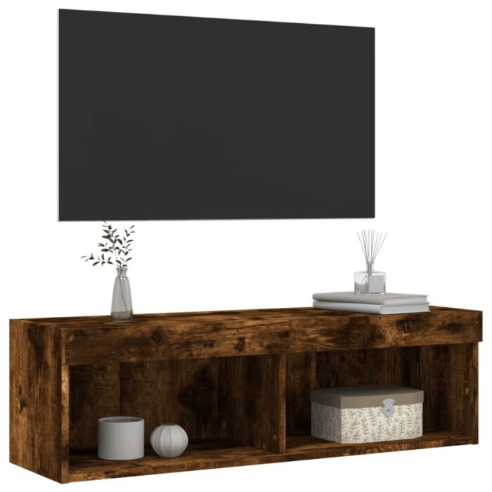Meuble TV avec lumières LED chêne fumé 100x30x30 cm – Image 6