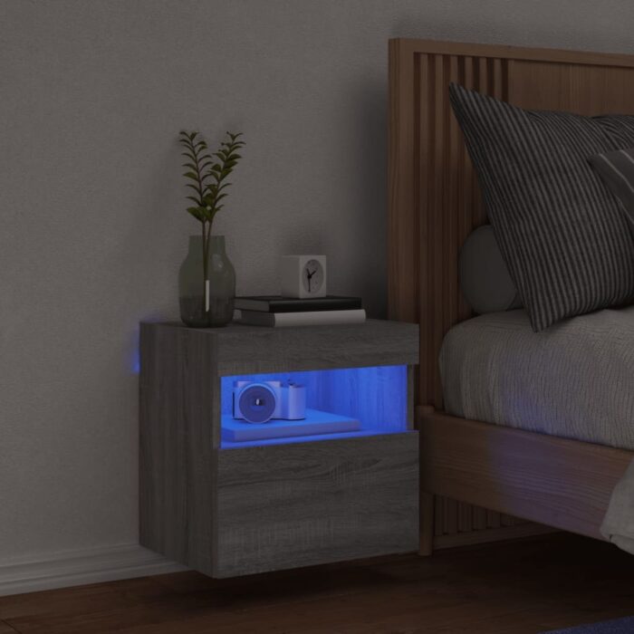 Meuble TV mural avec lumières LED sonoma gris 40x30x40 cm – Image 2