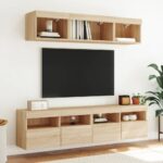 Meuble TV mural avec lumières LED chêne sonoma 80x30x40 cm – Image 4