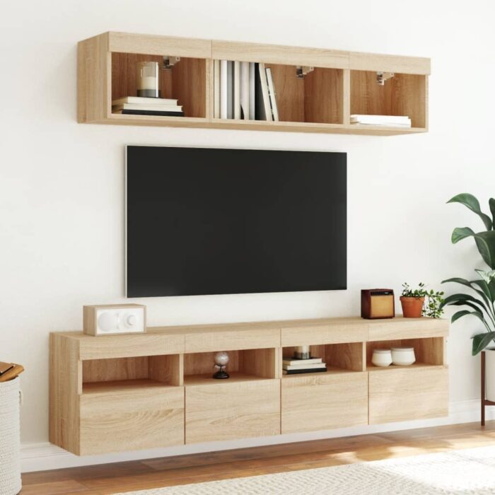 Meuble TV mural avec lumières LED chêne sonoma 80x30x40 cm – Image 4
