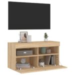 Meuble TV mural avec lumières LED chêne sonoma 80x30x40 cm – Image 5
