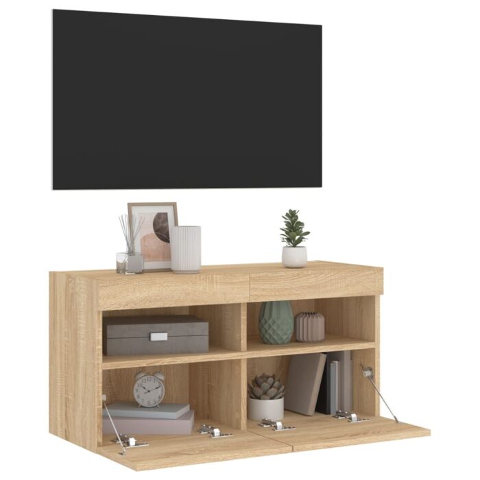 Meuble TV mural avec lumières LED chêne sonoma 80x30x40 cm – Image 5