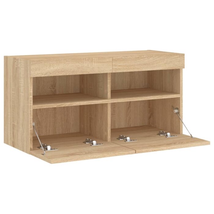 Meuble TV mural avec lumières LED chêne sonoma 80x30x40 cm – Image 6