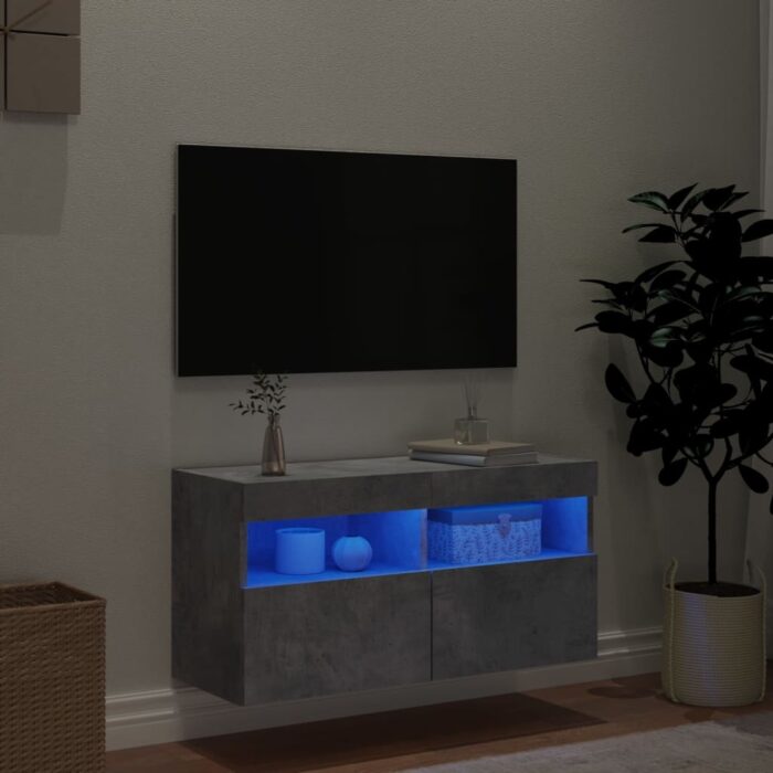 Meuble TV mural avec lumières LED gris béton 80x30x40 cm – Image 2