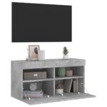 Meuble TV mural avec lumières LED gris béton 80x30x40 cm – Image 5