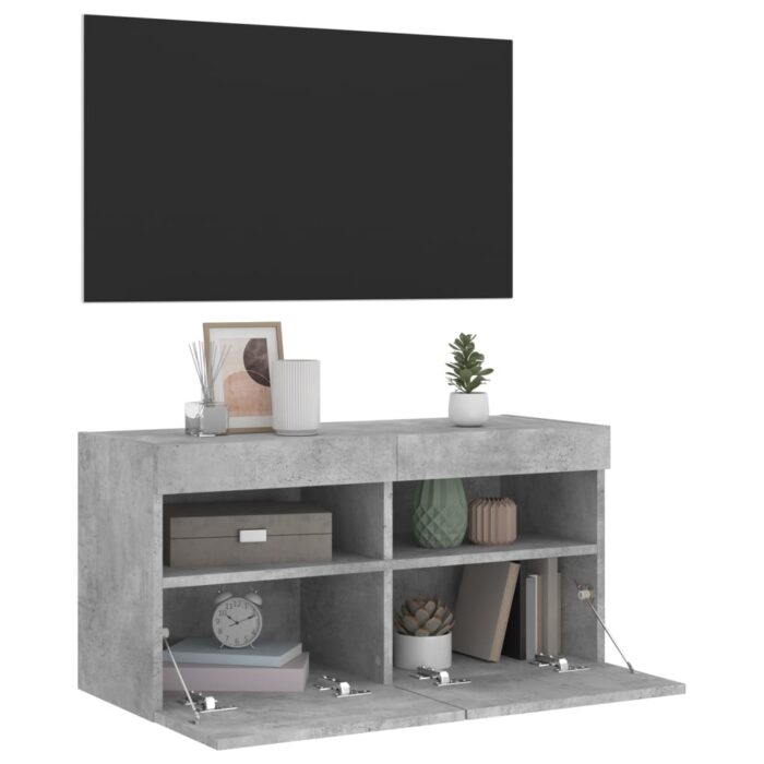 Meuble TV mural avec lumières LED gris béton 80x30x40 cm – Image 5