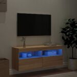 Meuble TV mural avec lumières LED chêne sonoma 100x30x40 cm – Image 2