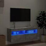 Meuble TV mural avec lumières LED gris béton 100x30x40 cm – Image 2