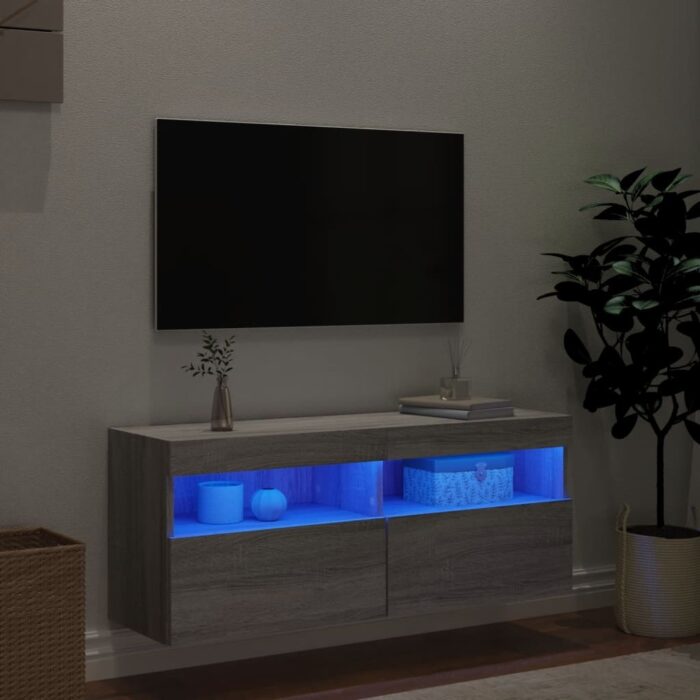 Meuble TV mural avec lumières LED sonoma gris 100x30x40 cm – Image 2