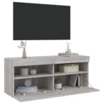 Meuble TV mural avec lumières LED sonoma gris 100x30x40 cm – Image 5
