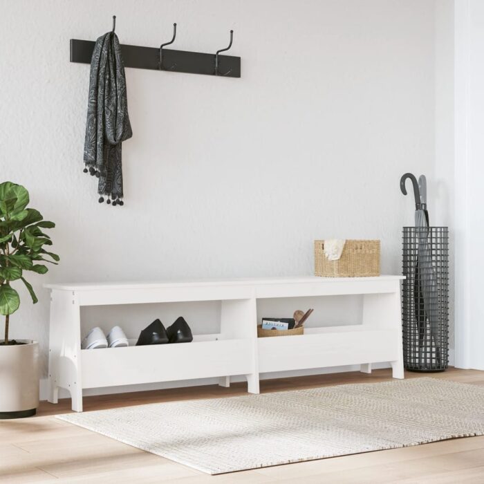 Banc d'entrée blanc 160x28x45 cm bois de pin massif – Image 1