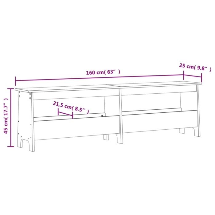 Banc d'entrée blanc 160x28x45 cm bois de pin massif – Image 6