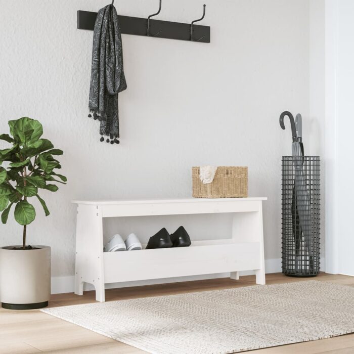 837383_1.jpg Banc d'entrée blanc 100x28x45 cm bois de pin massif – Image 1