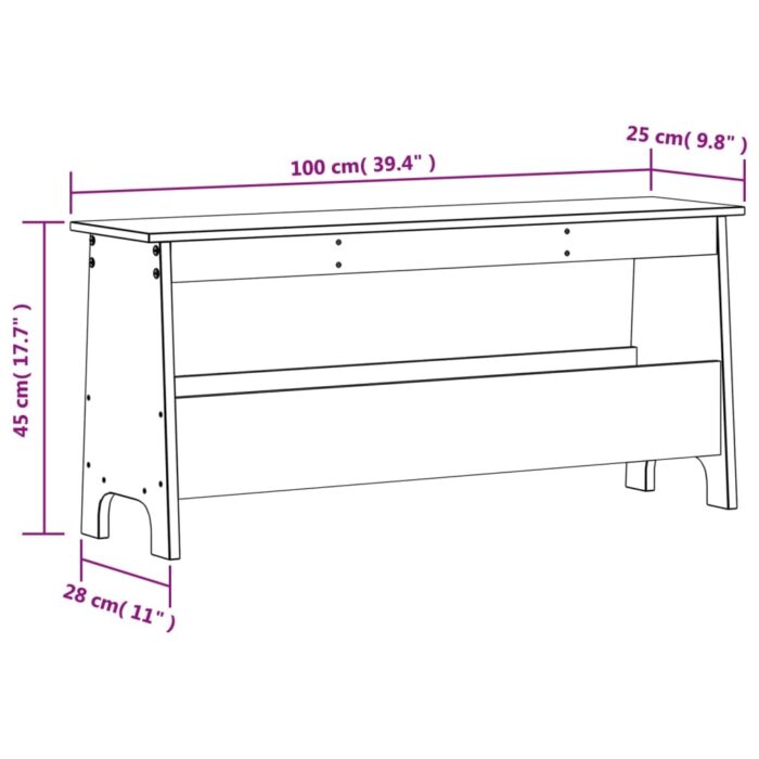 Banc d'entrée blanc 100x28x45 cm bois de pin massif – Image 6